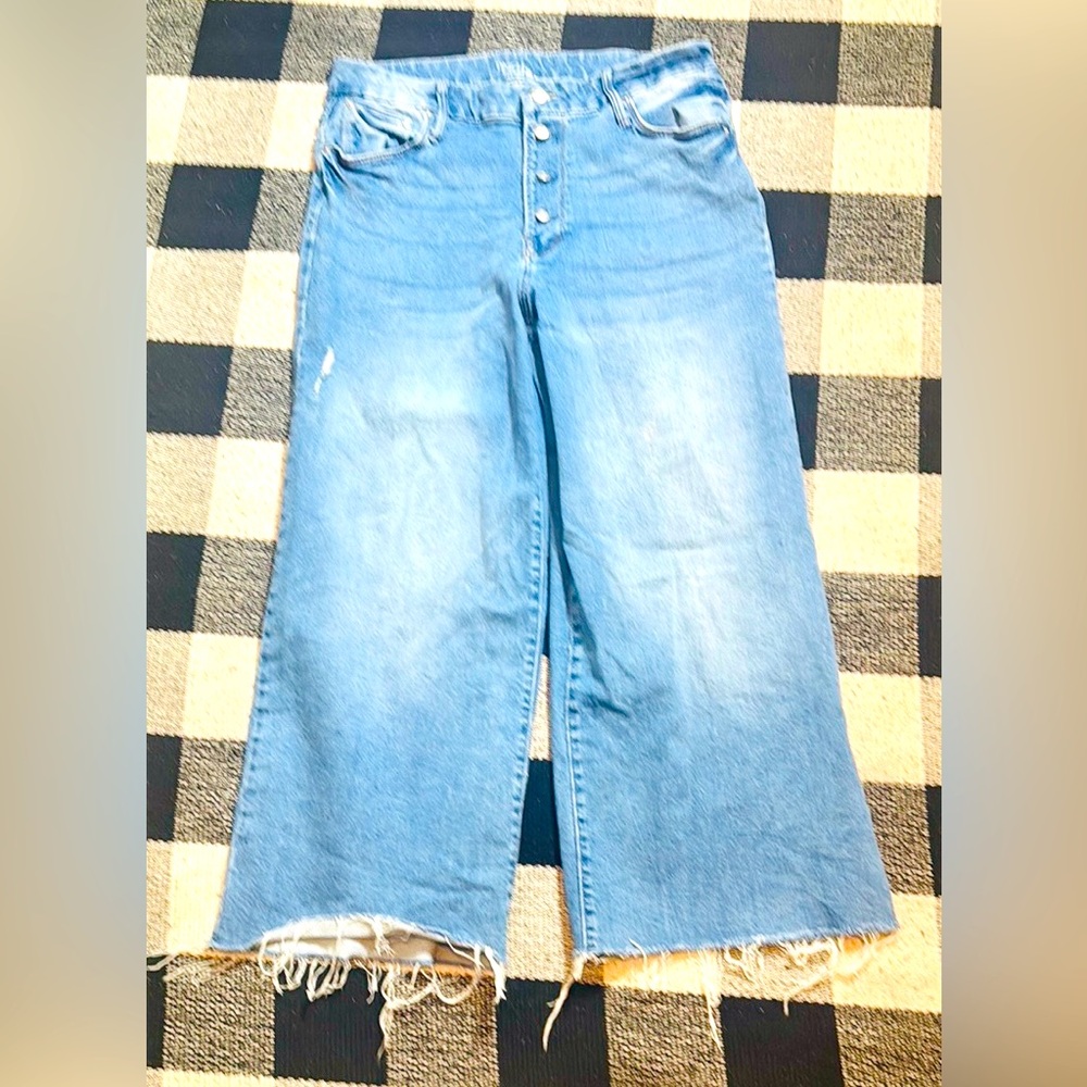 Time and Tru Blue Flare Wide-Leg Jeans with Raw Hem